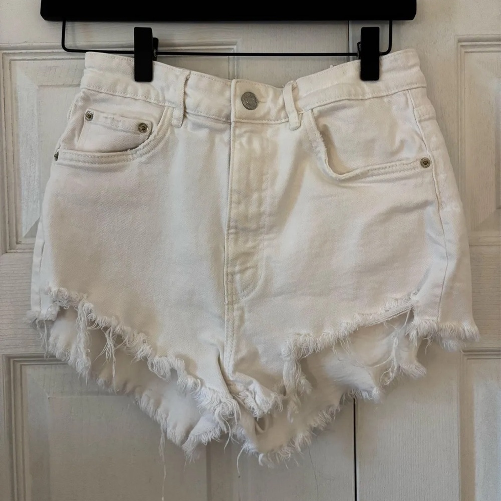 White Frayed Denim Shorts